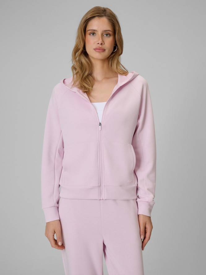 4F Bluza dresowa regular z kapturem damska - różowa S