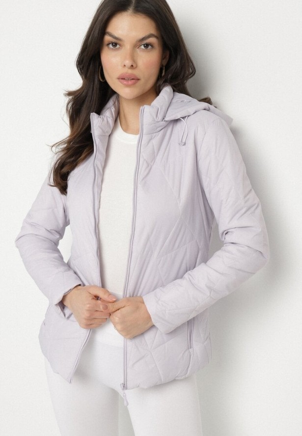 Jasnofioletowa Pikowana Kurtka Przejściowa z Odpinanym Kapturem Ninorwena