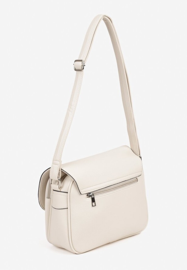 Beżowa Torebka w Stylu Listonoszki Ozdobiona Klapą Helluria