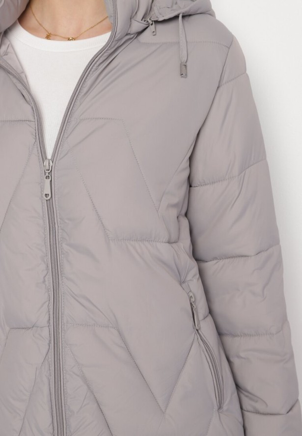 Jasnoszara Kurtka z Szerokim Pikowaniem i Kapturem Yasidi