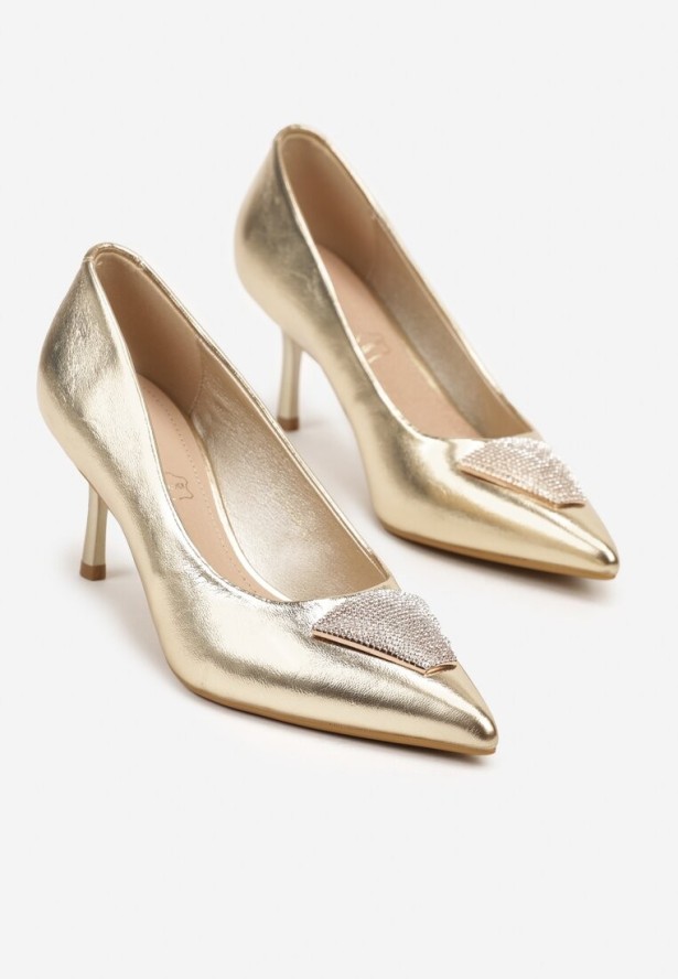 Złote Szpilki Vices Zdobione Aplikacją z Cyrkoniami Niravine