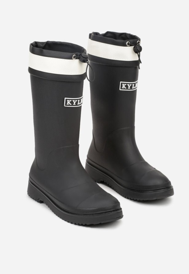 Czarne Kalosze ze Ściąganą Cholewką i Napisem Oveslia