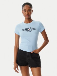 Tommy Jeans T-Shirt Wavy Flag DW0DW22272 Niebieski jasny Slim Fit