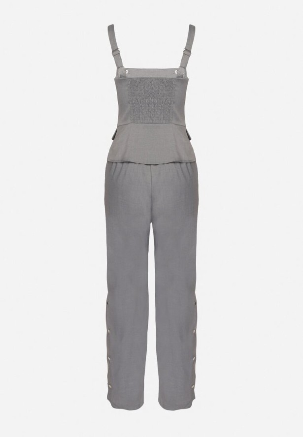 Szary Komplet Garniturowy Dwurzędowy Top i Spodnie Normoi