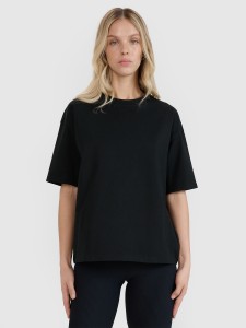 4F T-shirt oversize gładki damski - czarny M