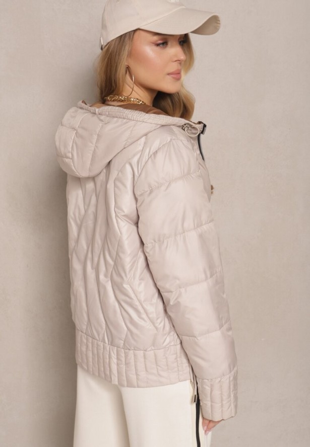 Beżowa Pikowana Kurtka Dwustronna z Kapturem Eravinea