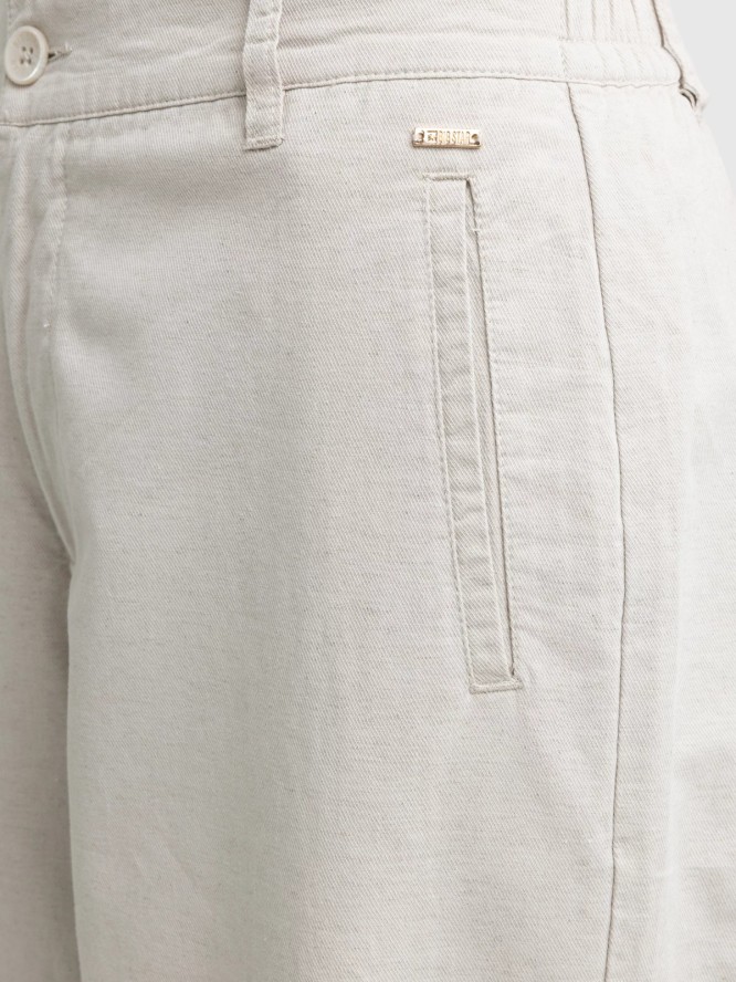 Spodnie damskie wide z dodatkiem lnu beżowe Maryliana 800