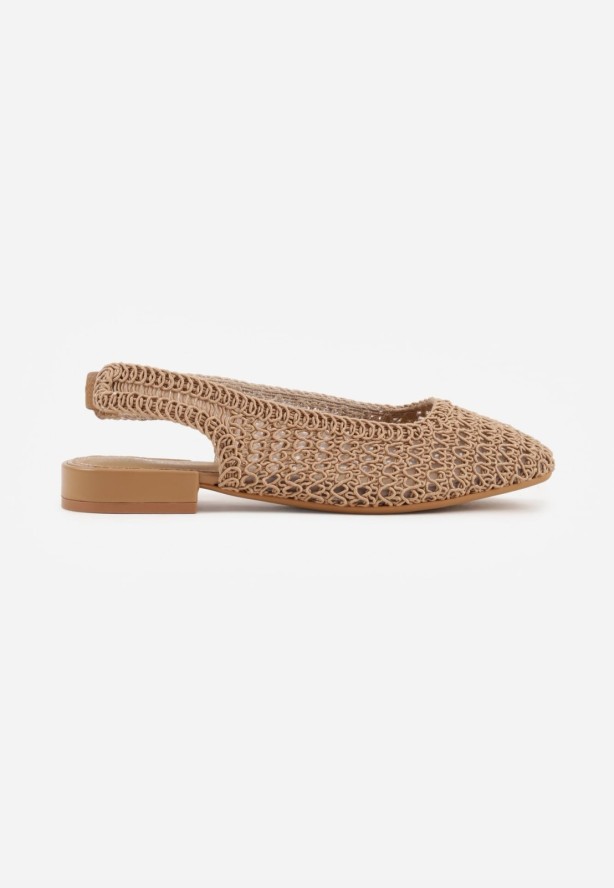 Ciemnobeżowe Balerinki Slingback VICES z Cholewką z Plecionki Lilinova