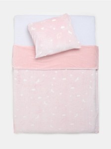 Komplet polarowej pościeli z fluorescencyjnym wzorem w jednorożce - różowy