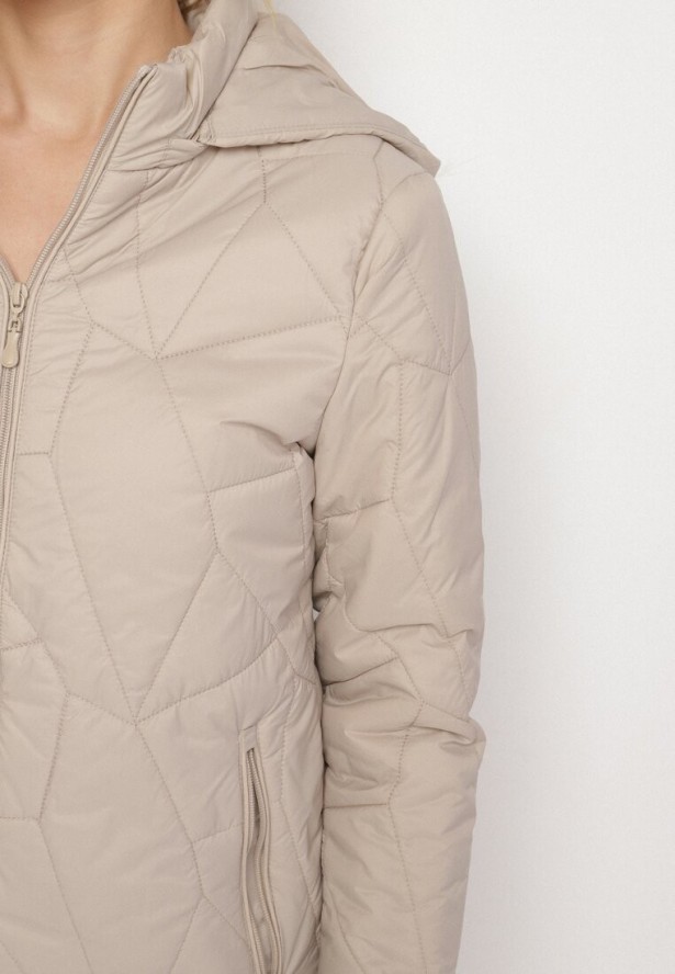 Ciemnobeżowa Pikowana Kurtka Przejściowa z Odpinanym Kapturem Ninorwena