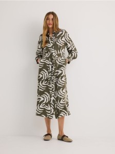 Koszulowa sukienka z wiskozy - oliwkowy