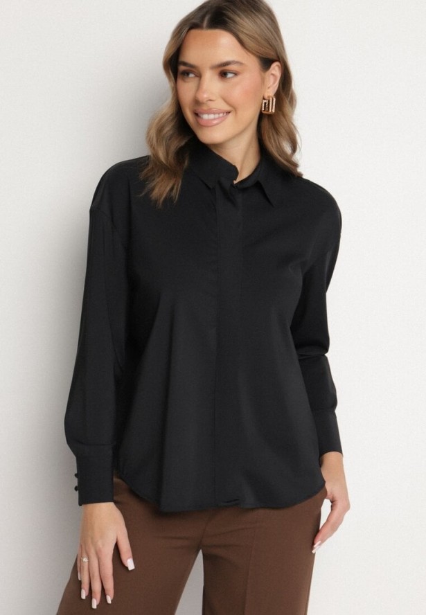 Czarna Klasyczna Koszula z Wiskozą Napvia