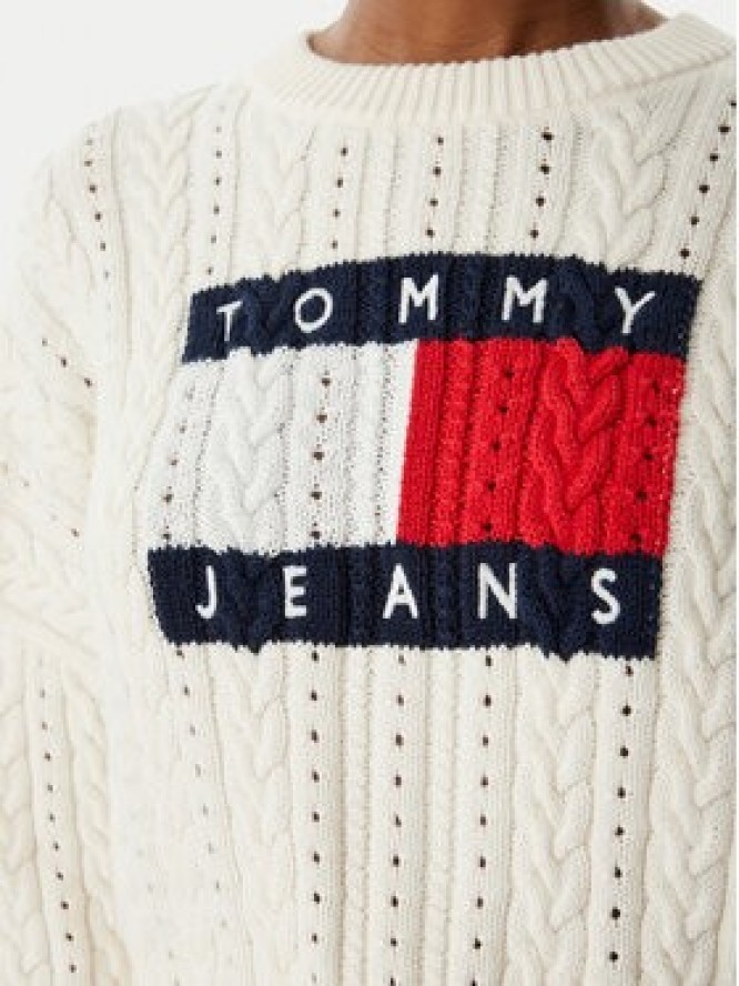 Tommy Jeans Sweter Intarsia Flag Badge DW0DW22317 Kremowy Regular Fit