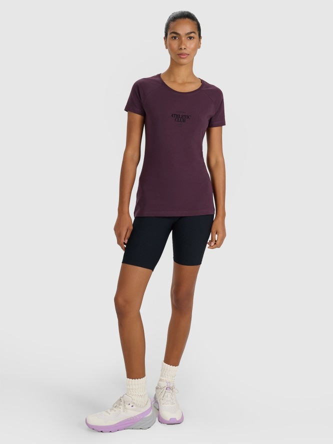 4F T-shirt slim z nadrukiem damski - fioletowy M