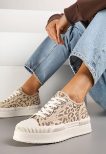 Panterkowe Trampki na Platformie z Metaliczną Ozdobą Afleeria