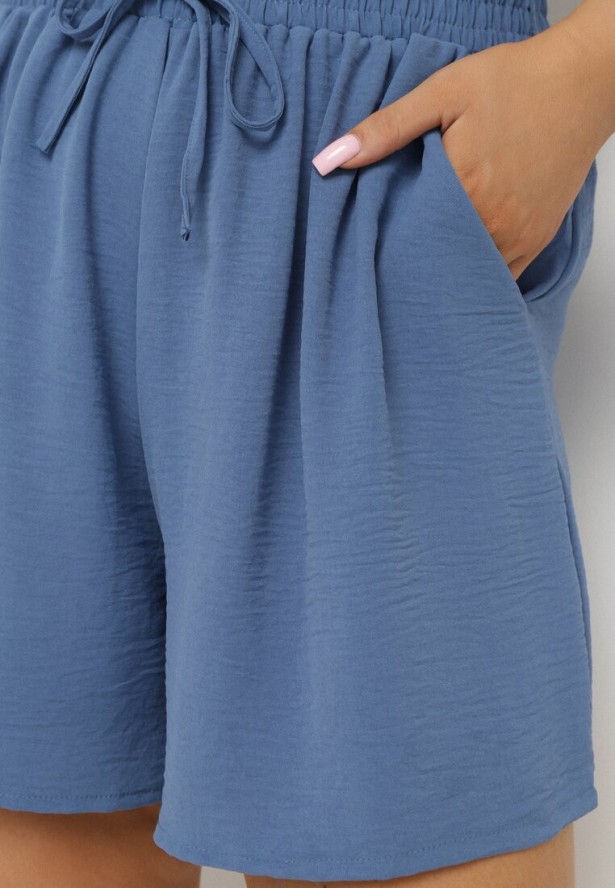 Niebieskie Szorty z Wysokim Stanem i Gumką w Pasie Mevaraia