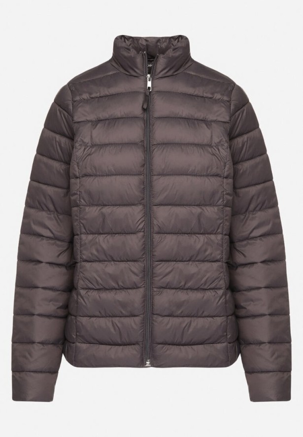 Ciemnoszara Pikowana Kurtka w Klasycznym Stylu Nelaniel