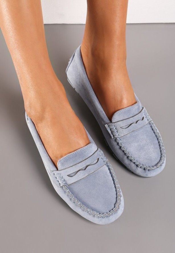 Jasnoniebieskie Mokasyny z Imitacji Zamszu na Płaskiej Podeszwie Sallevia