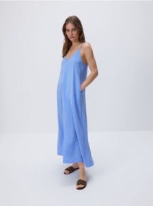 Sukienka na ramiączkach z modalem - niebieski