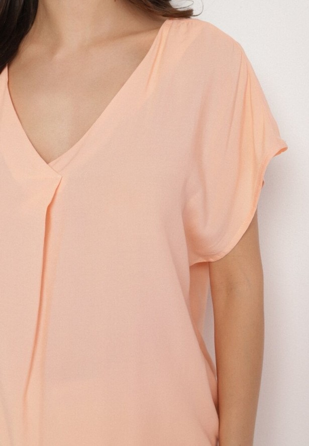 Pomarańczowa Wiskozowa Bluzka z Dekoltem w Serek Tilondia