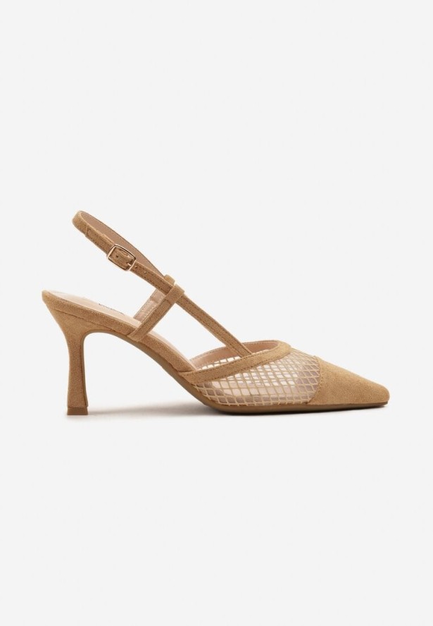 Brązowe Sandały na Klepsydrowym Obcasie Zdobione Siateczką Nilrael