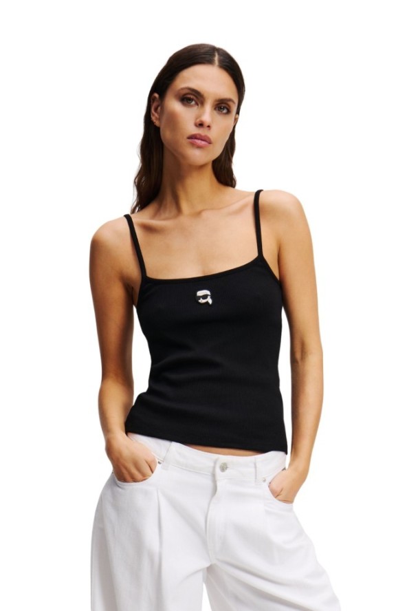 KARL LAGERFELD Сzarny damski top Ikon Patch Tank Top, Rozmiar L