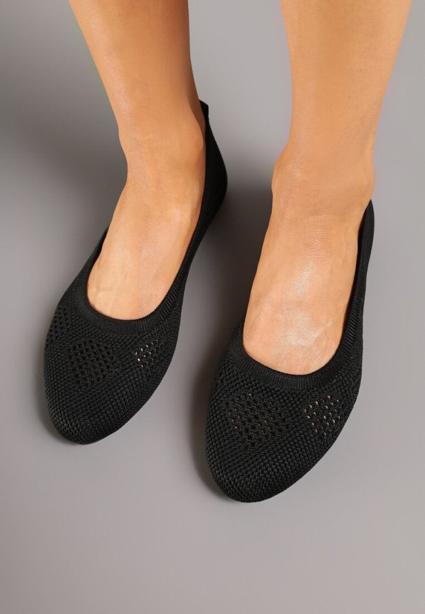 Czarne Płaskie Balerinki z Ażurową Cholewką Nati