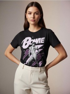 Bawełniana koszulka z nadrukiem David Bowie - czarny