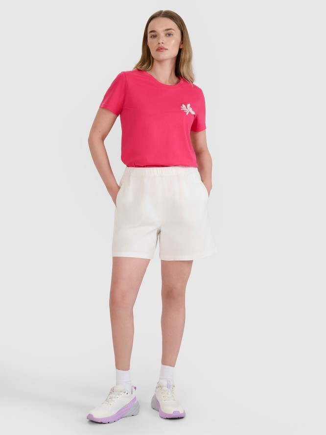 4F T-shirt regular z nadrukiem damski - różowy S