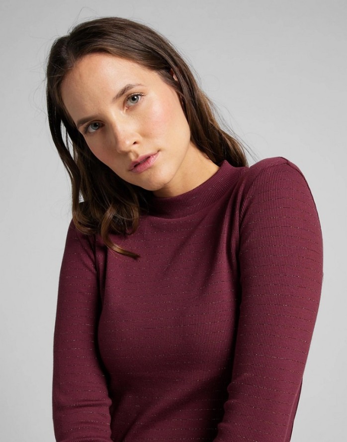 DAMSKA KOSZULKA LEE HIGH NECK LS RIB TEE RED OCHRE L44DPHOE 112109823