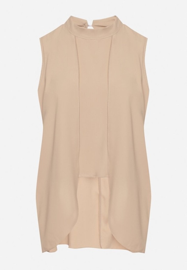 Ciemnobeżowa Asymetryczna Bluzka z Dłuższymi Bokami Fadeleira