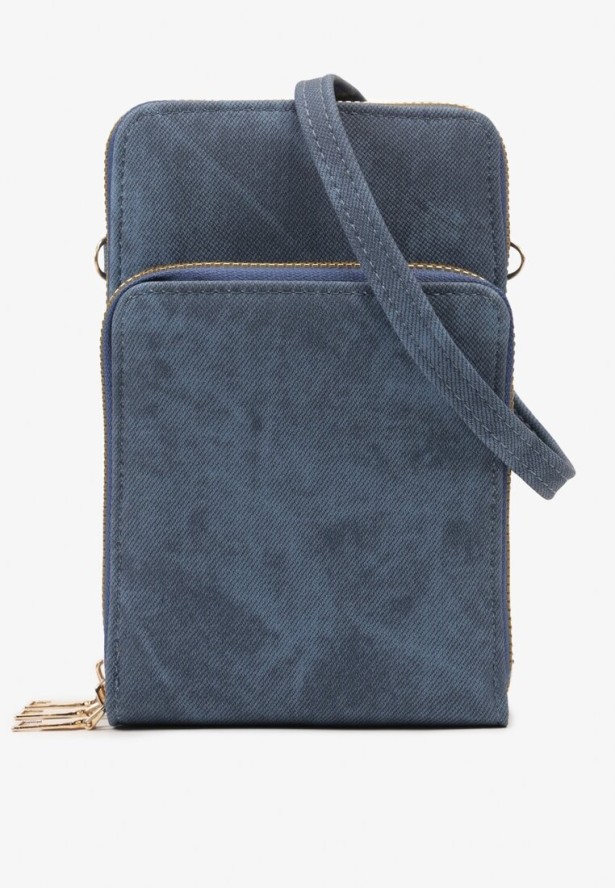 Granatowa Trzykomorowa Torebka z Cienkim Regulowanym Paskiem na Suwak Temime