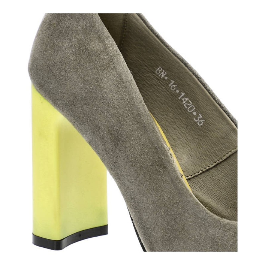 Szare Czółenka Karino Wygodne Skórzane Buty Na Obcasie