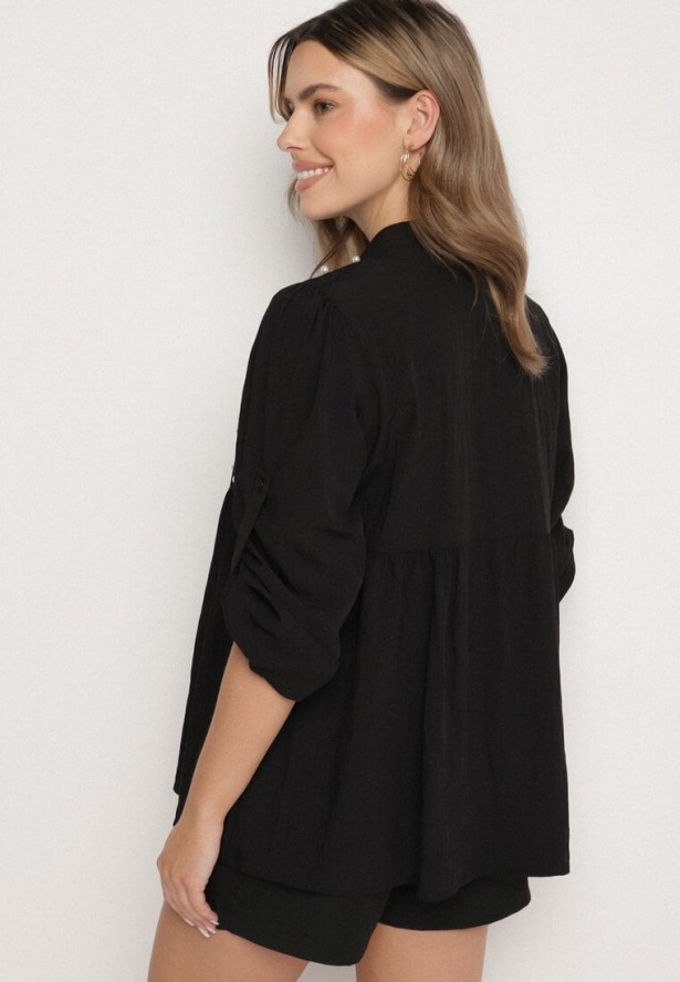 Czarna Koszula z Wiskozą Ozdobiona Perełkami Tanavitia