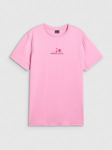 4F T-shirt oversize z nadrukiem damski - różowy S