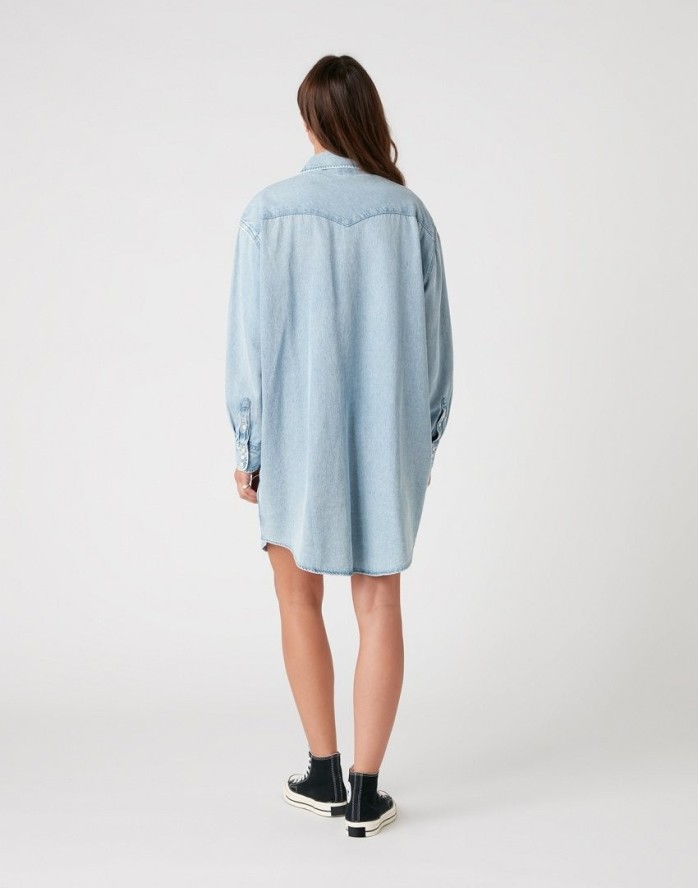 WRANGLER DENIM WESTERN DRESS DAMSKA SUKIENKA LIGHT INDIGO W9P6LWX4E 112132456