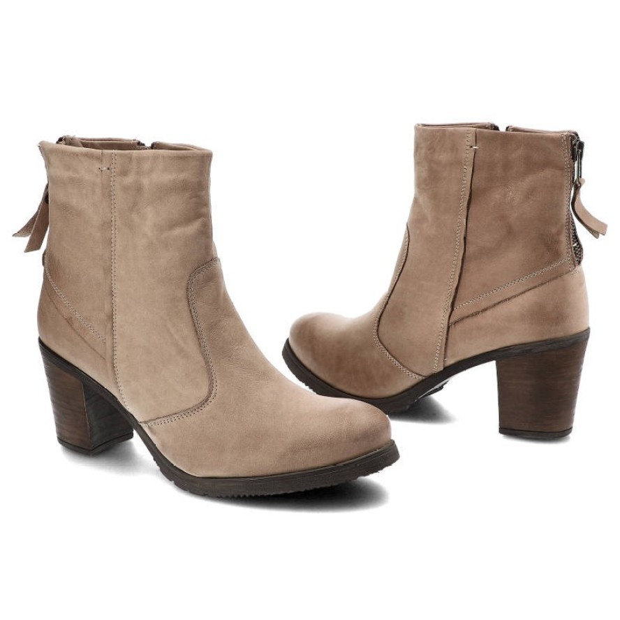 Beżowe Botki Pollonus Damskie Buty Na Obcasie