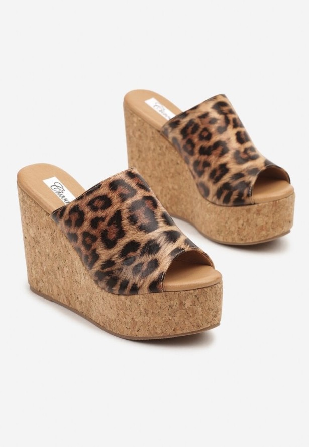 Panterkowe Klapki Typu Drewniaki na Koturnie Isidiva