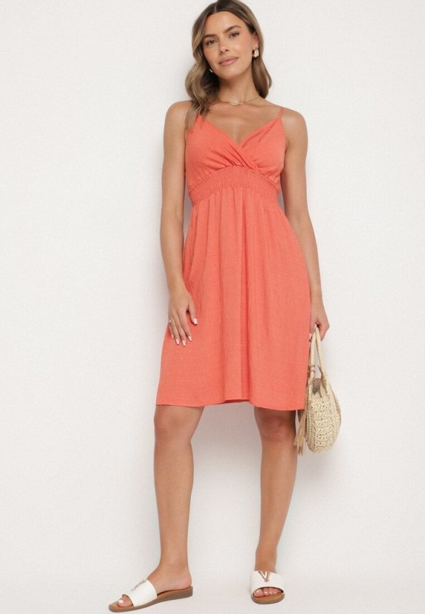 Czerwona Wiskozowa Sukienka z Kopertowym Dekoltem Arileme