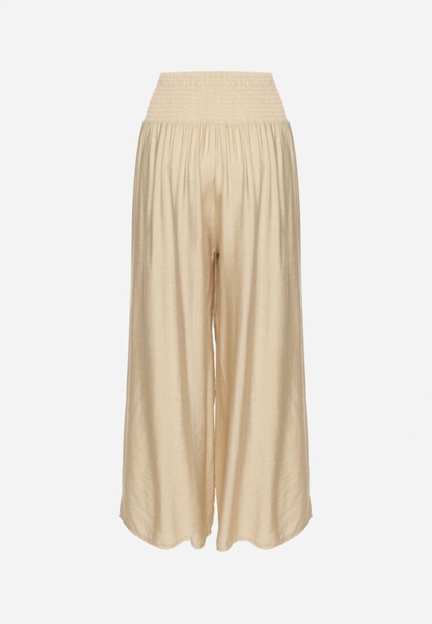 Beżowe Wiskozowe Szerokie Spodnie z Wysokim Stanem Orrilia