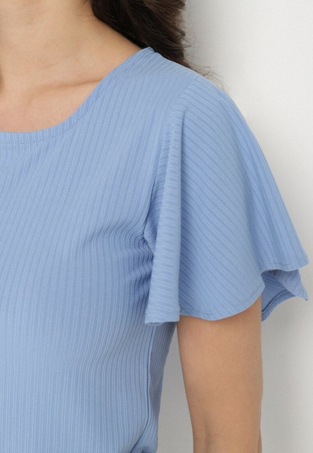 Niebieska Bluzka Ozdobiona Szerokimi Rękawami Sunlisa