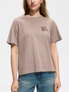 Bawełniany t-shirt z nadrukiem - brązowy