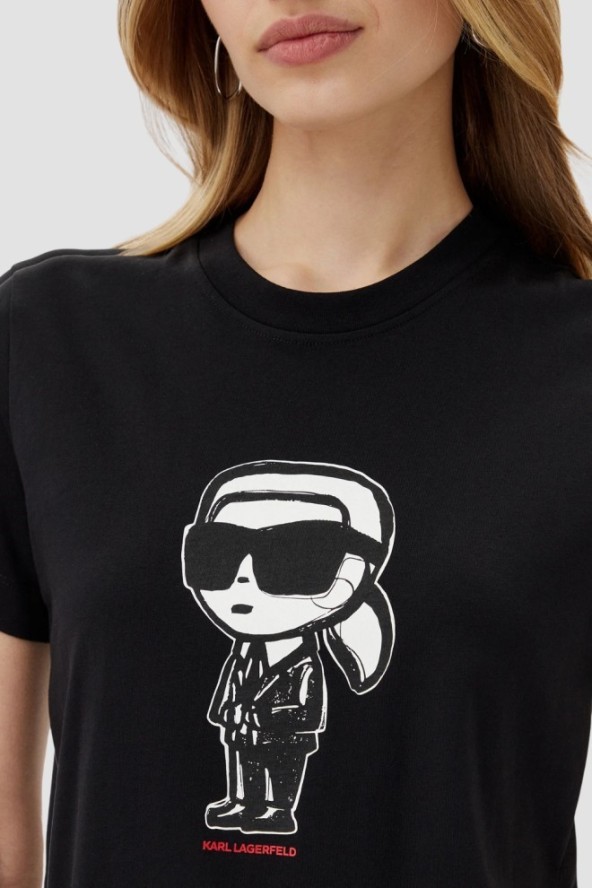 KARL LAGERFELD Czarny damski t-shirt Ikon Sketch Karl, Rozmiar M