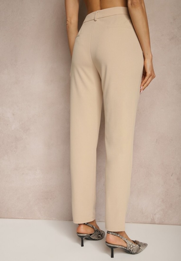 Jasnobeżowe Spodnie z Wiskozą o Garniturowym Kroju High Waist Senaridra