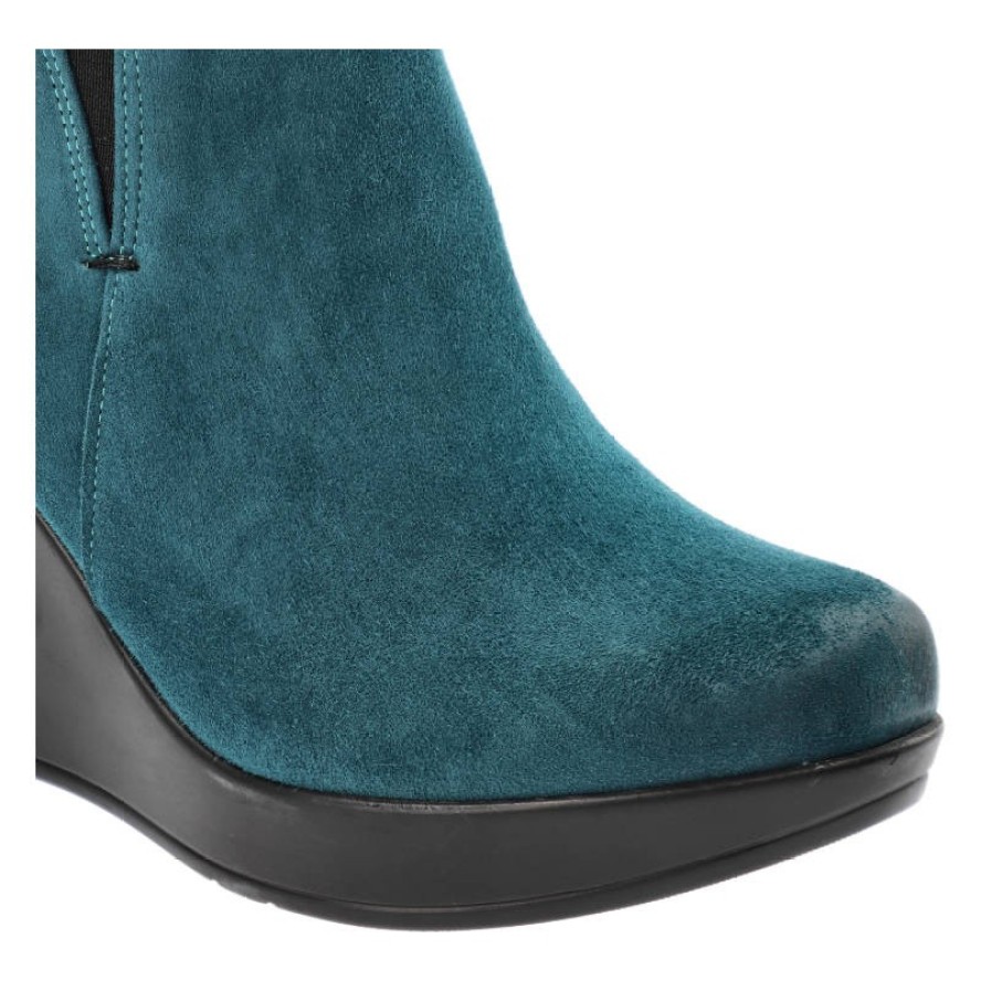 Niebieskie Botki Karino Damskie Buty Na Koturnie