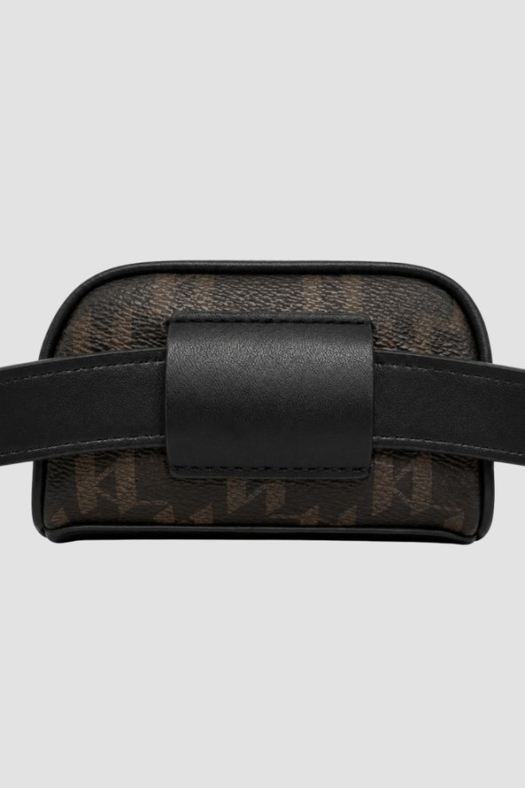 KARL LAGERFELD Czarny pasek damski z mini saszetką Ikon Monogram, Rozmiar 95