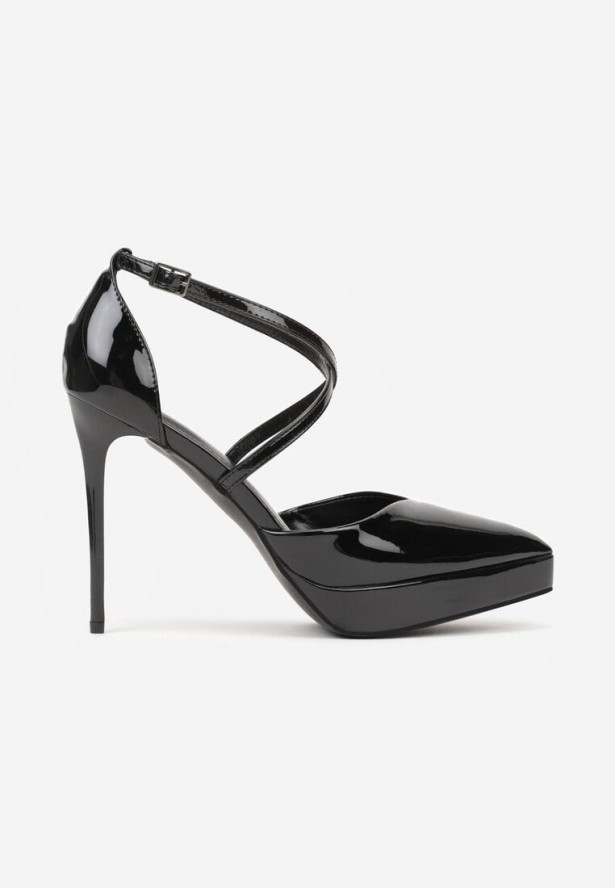 Czarne Szpilki z Paseczkami i Ozdobną Platformą Misterisa