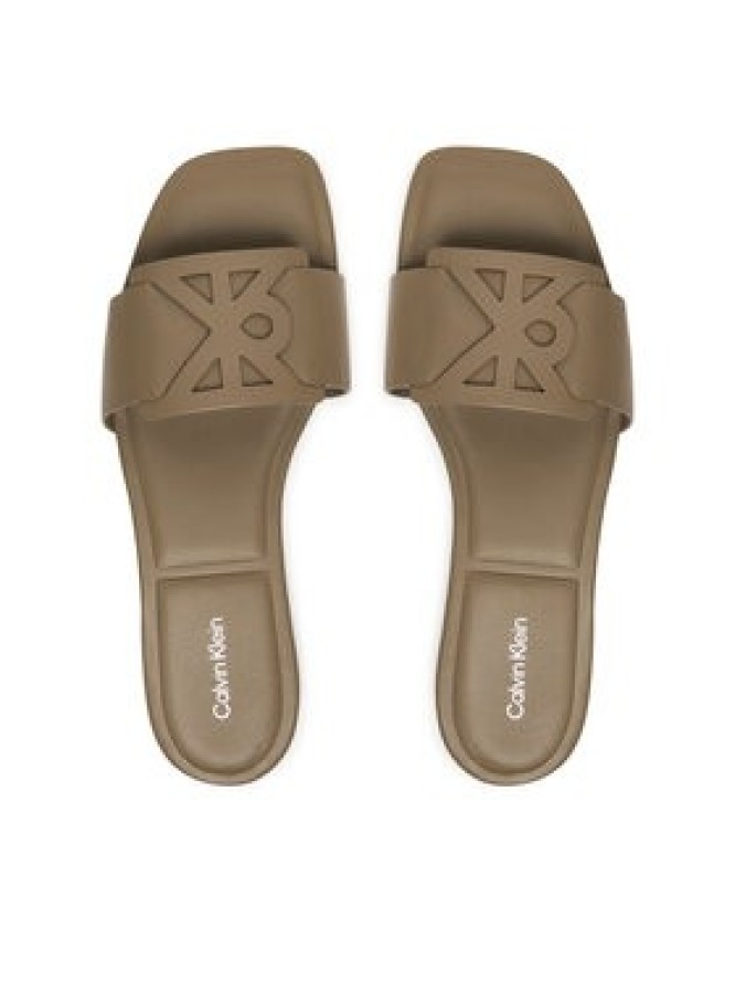 Calvin Klein Klapki Square Flat Sandal Emblem HW0HW03128 Beżowy