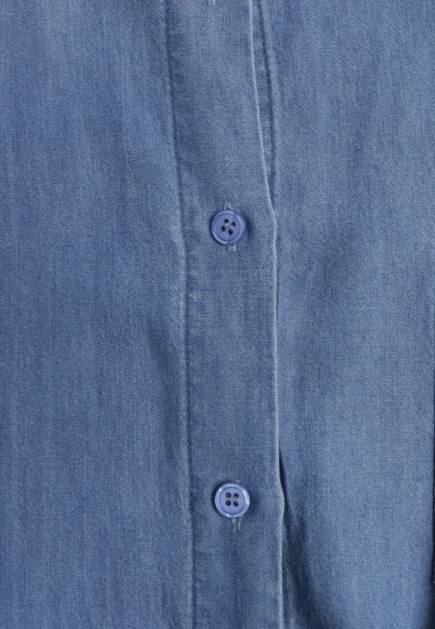 Niebieska Denimowa Koszula z Bawełną i Kieszonką Worimi