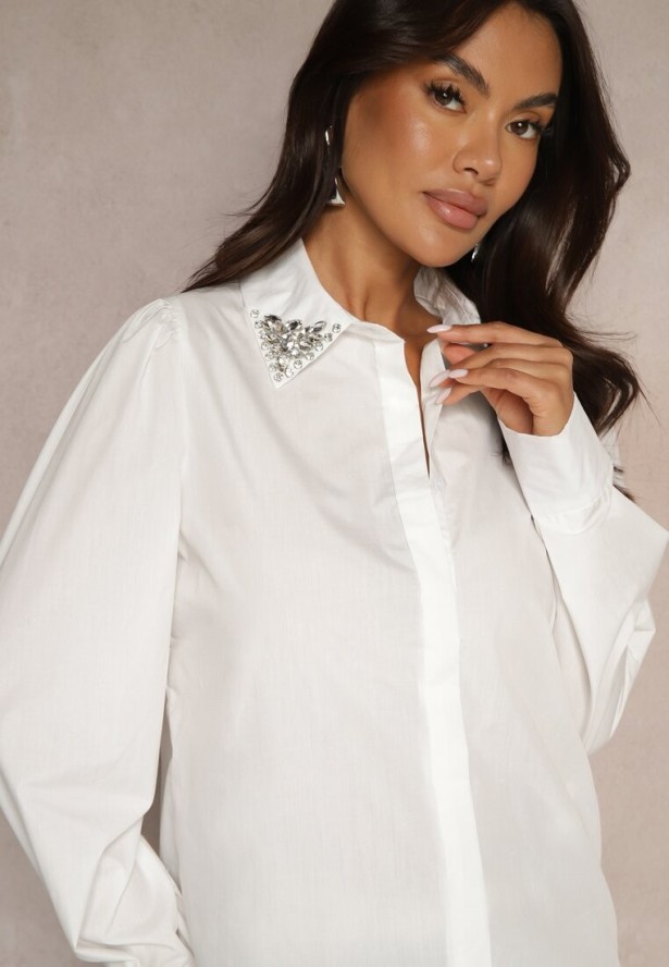 Biała Koszula z Cyrkoniami przy Kołnierzyku Aridara